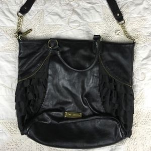 Betsey Johnson Pebbled Black Leather Hobo Bag